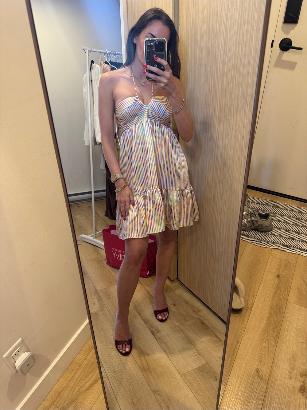NWT!!! Amanda Uprichard Pastel Rainbow Strapless Ruffle Dress